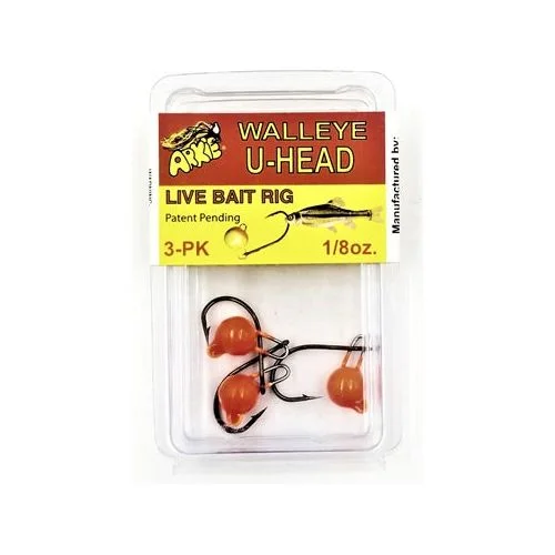 Sharp fish hooks for quick strikes-Arkie Walleye U-Head Minnow Jigs 1/8 Oz Qty 3 Orange