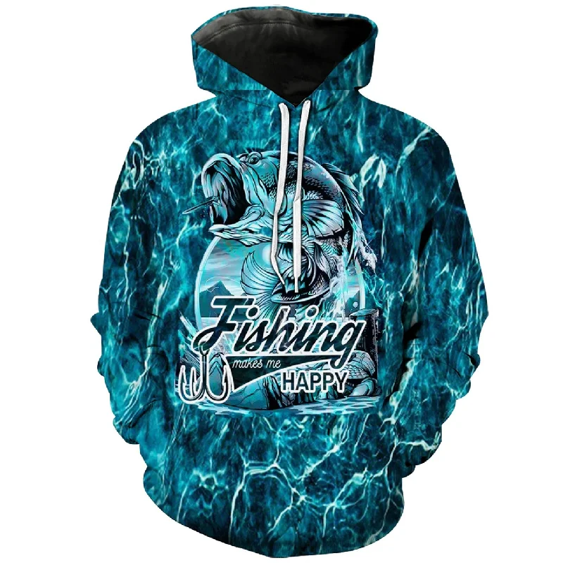 Stylish fishing hoodies with built-in sun protection-FISHING MAKES ME HAPPY - FISHING CAMO Hoodie