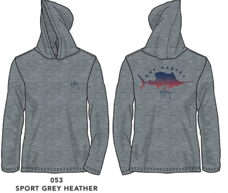 Warm fishing hoodies for all-day comfort-Guy Harvey Mens Sailfish Cationic Sports Grey Hoodie T-shirt