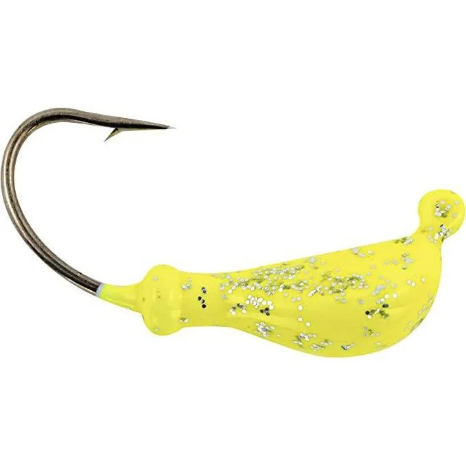 Fish hooks and rigs for bluegill-Hurricane Banana Jigheads 1/2 Oz  5/0 Hook Chartreuse Qty 4