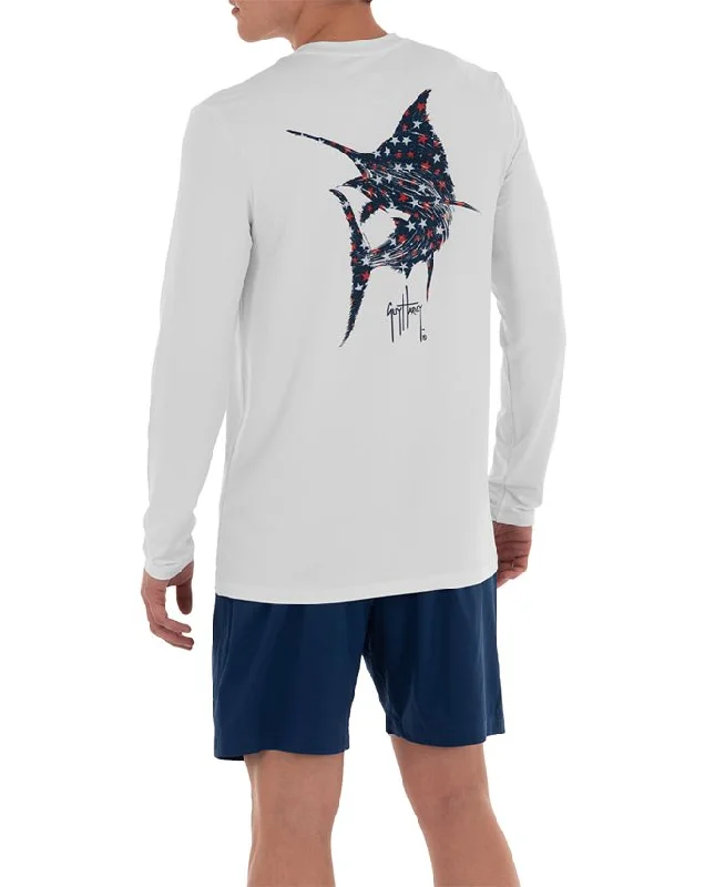 Fishing Shirt for anniversaries-Guy Harvey Men's Scribble Marlin Performance Fishing Shirt White