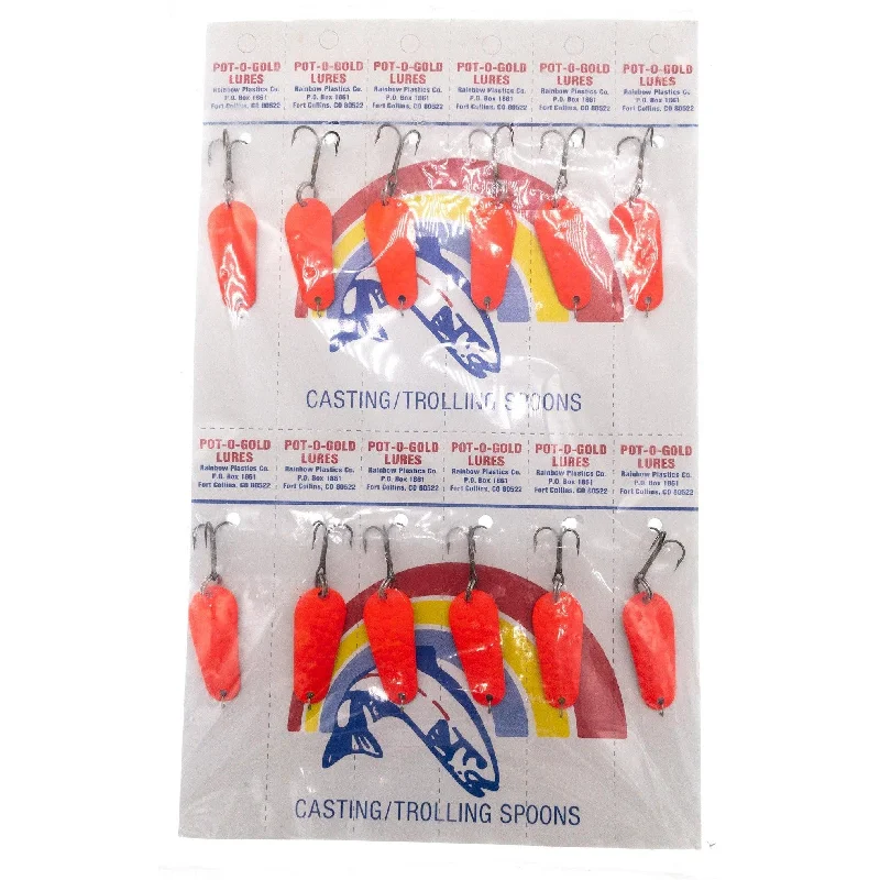 Fish hooks and rigs for gar-Pot-O-Gold Dan-Dee Casting/Trolling Spoon w Treble Hooks 1-1/2" Fluro Red Card of 12