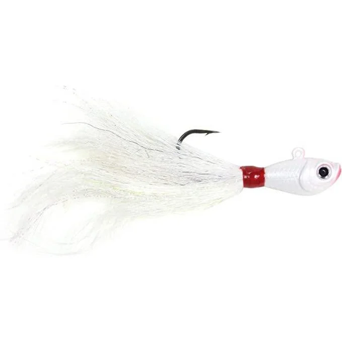 Best fish hooks for stream fishing-Sea Striker Bucktail Jig 8 oz. Holographic Eyes White/White