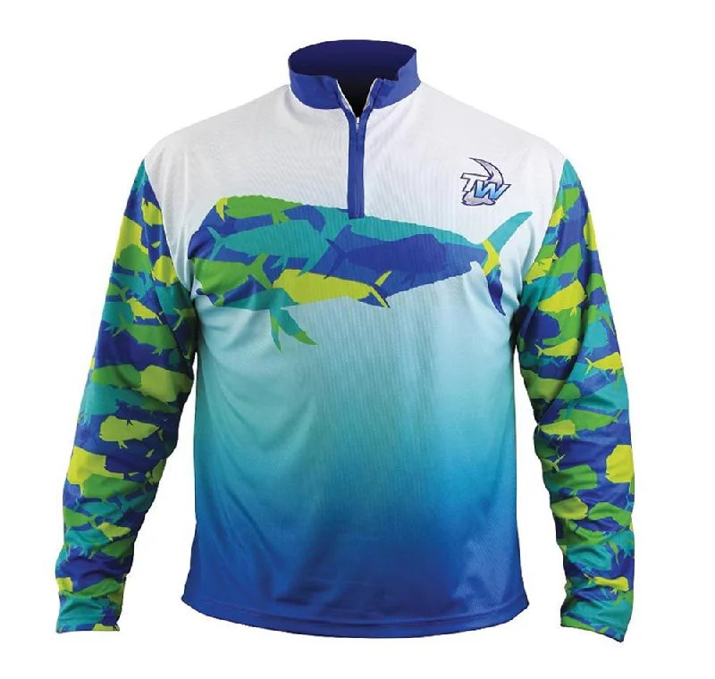 Fishing Shirt for conservation zones-Tackle World Camo Dolphinfish Kids Fishing Shirt Size 16