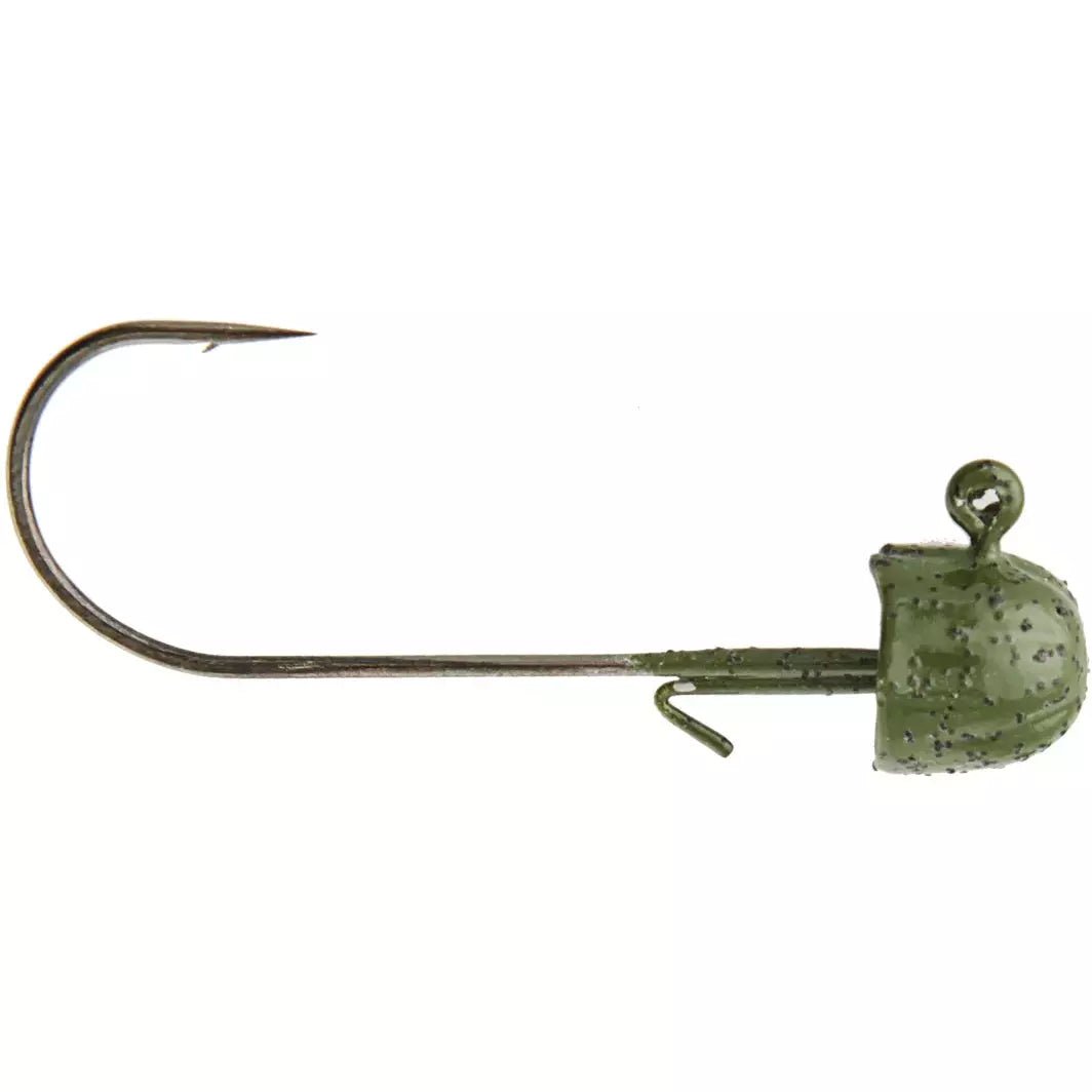 Best fish hooks for ice fishing-VMC Half Moon Jig 1/8oz Green Pumpkin 4pk