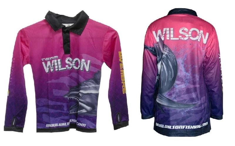 Fishing Shirt for big ships-Wilson Kids Long Sleeve Team Fishing Shirt - Pink/Purple