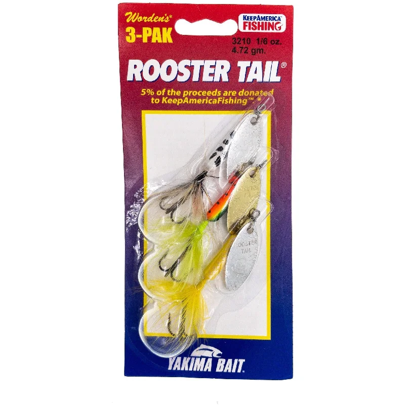 Fish hooks and rigs for sturgeon-Worden's Rooster Tail 1/6 oz. 3 Pack