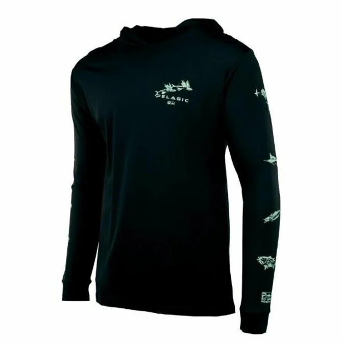 Fishing Shirt for group outings-Pelagic - Aquatek Hoodie Fishing Shirt - Gyotaku