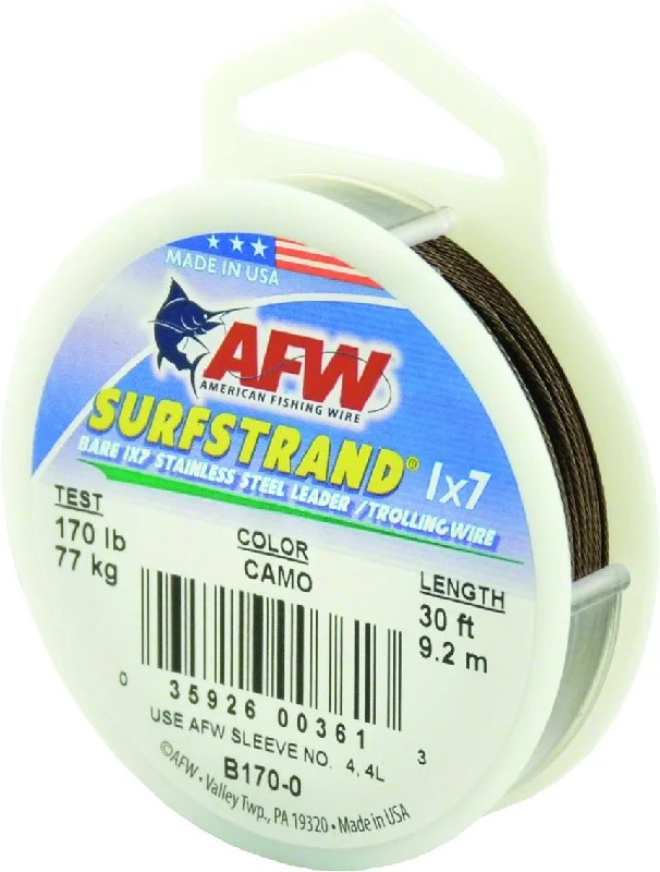 Fishing leaders for monofilament spinning-Surfstrand Bare 1X7 Stainless Steel Leader Wire 170Lb 77 Kg Test 033 in 084 Mm Dia Camo 30 Ft